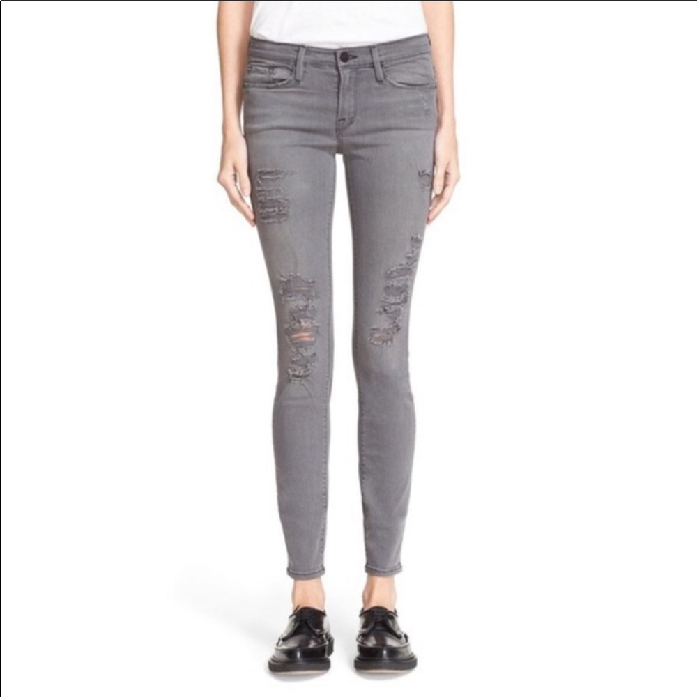 Frame Demin Jeans Size 27 Grey Ripped Skinny